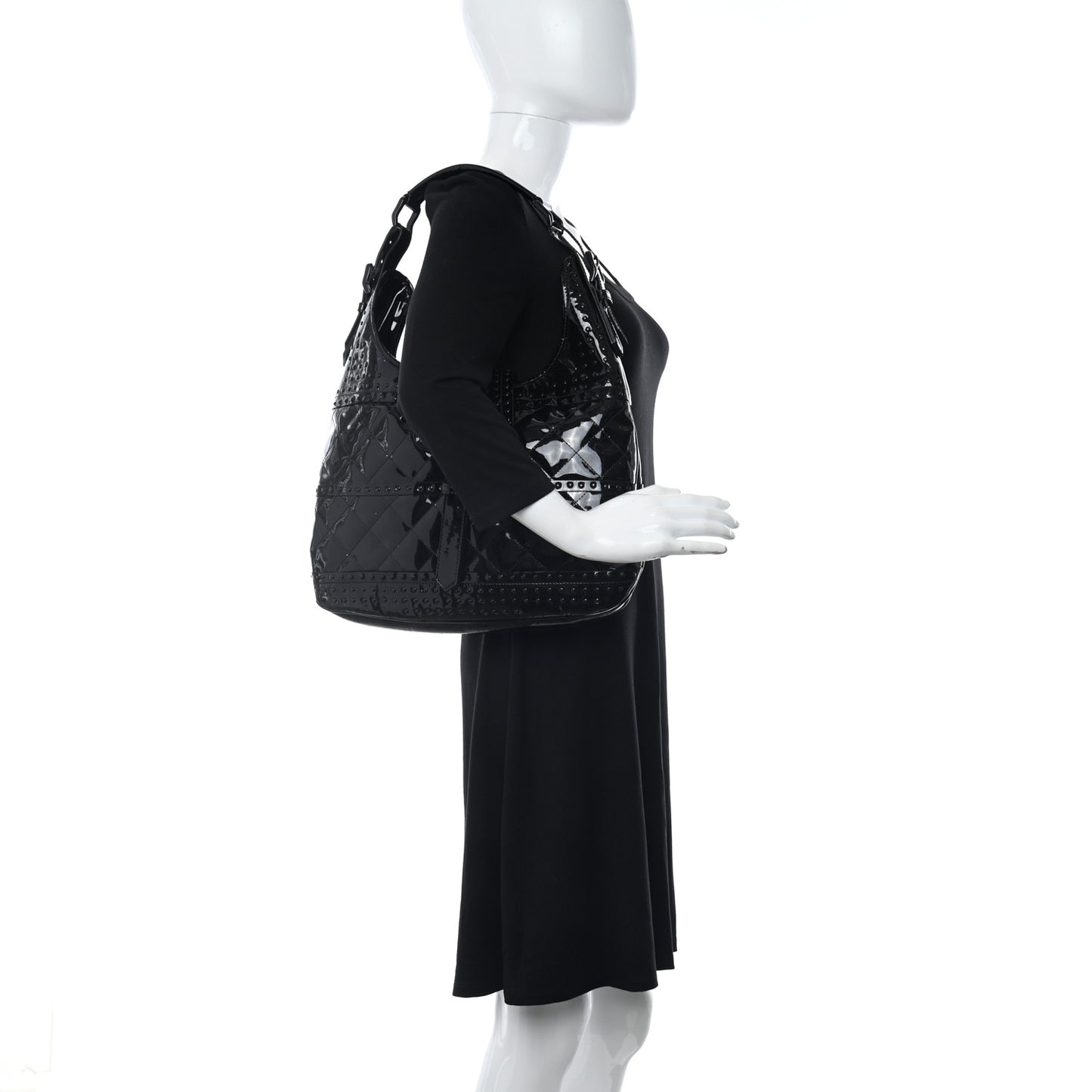 Patent Quilted Studded Brooke Hobo Black