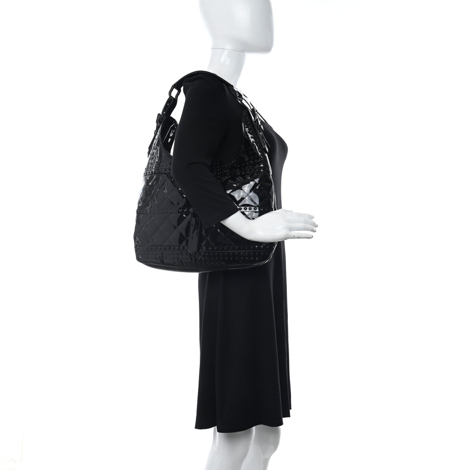 Burberry Patent Quilted Studded Brooke Hobo Black 2 of 20