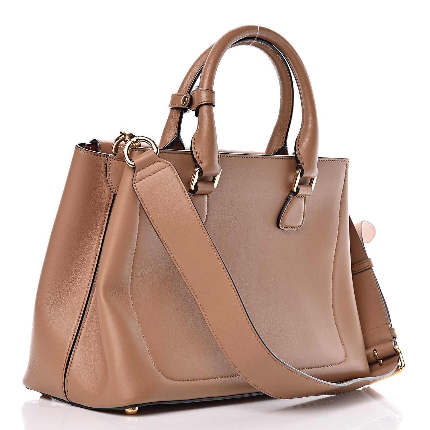 Burberry Smooth Bonded Calfskin Medium Saddle Tote Camel 3 of 9