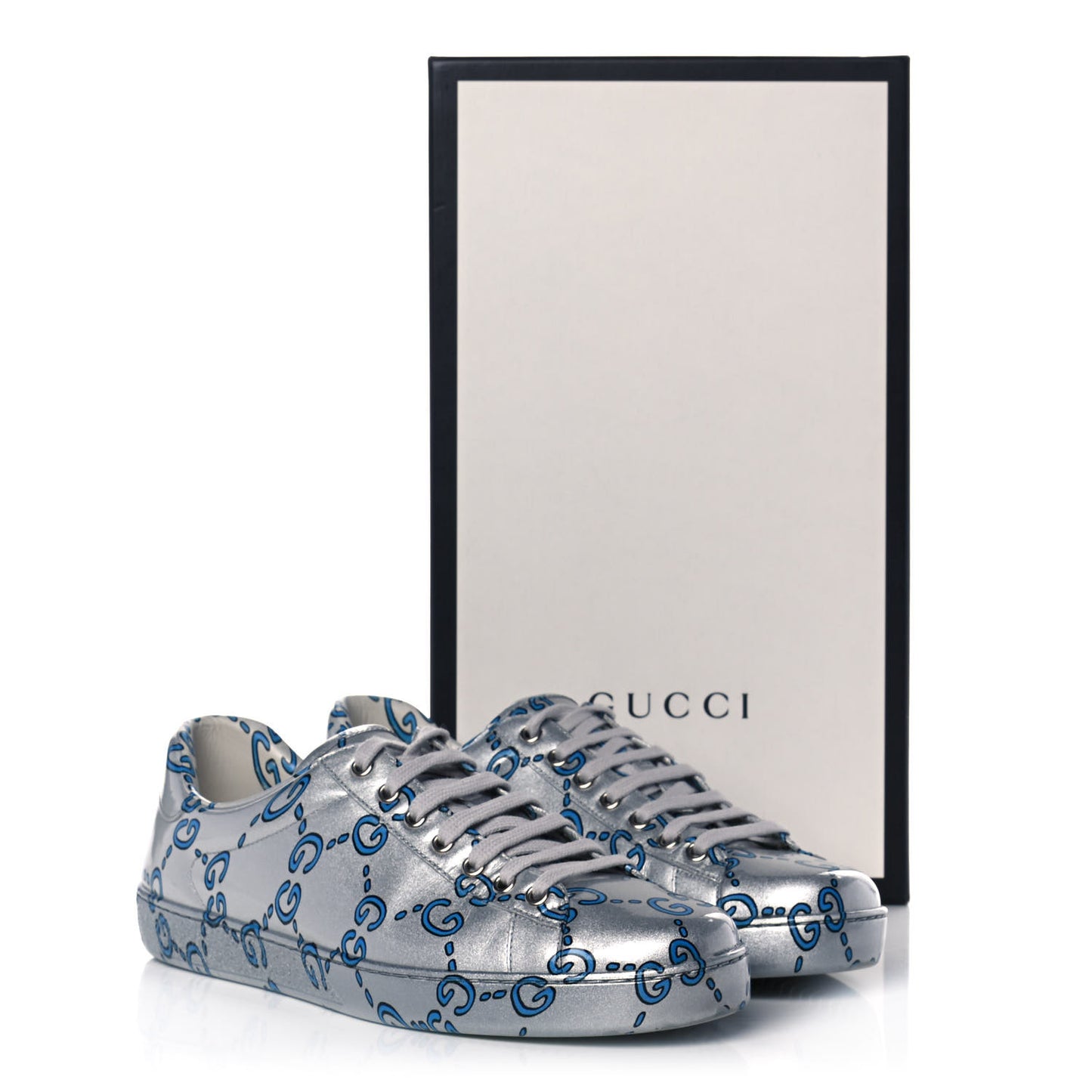 Miro Rubber Wax GucciGhost Print Mens New Ace Sneakers 8 Silver