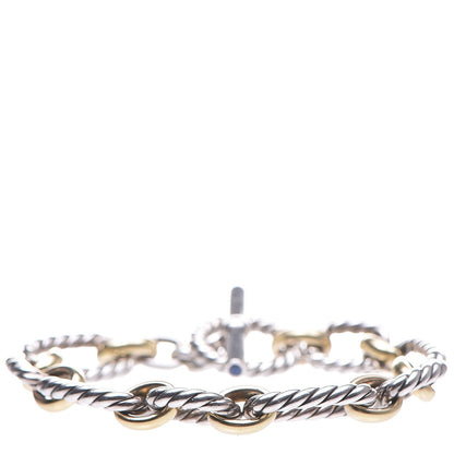 David Yurman Sterling Silver 18K Yellow Gold Blue Sapphire Cushion Link Bracelet 1 of 5