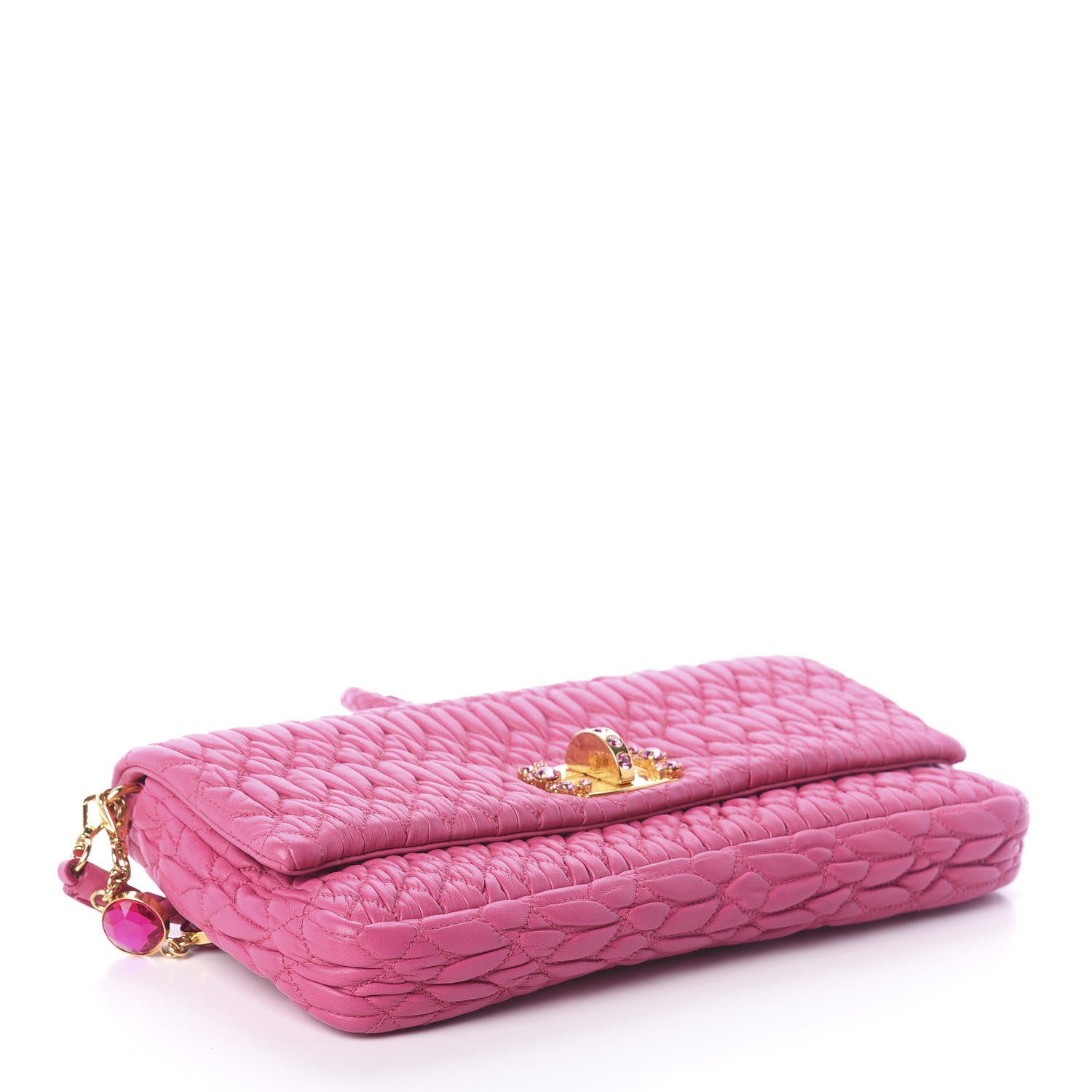 Miu Miu Nappa Matelasse Crystal Flap Clutch Fuxia 4 of 9