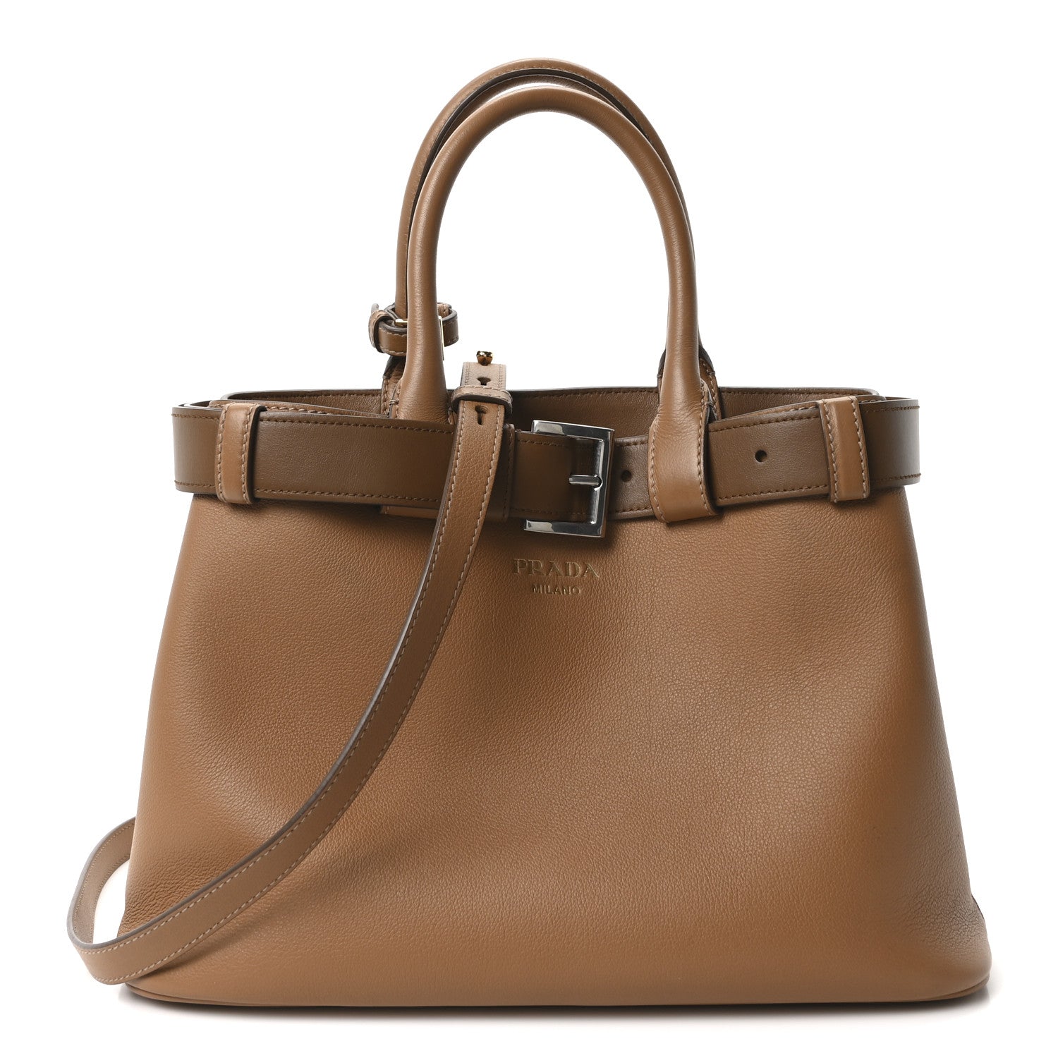 Prada Soft Grained Calfskin Vitello Daino Small Buckle Bag Caramello 1 of 9