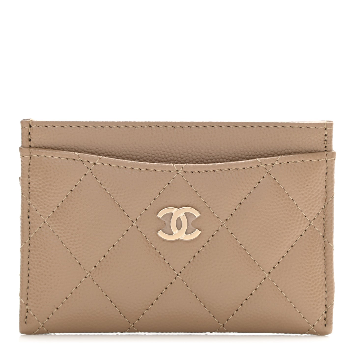 Caviar Quilted Card Holder Dark Beige