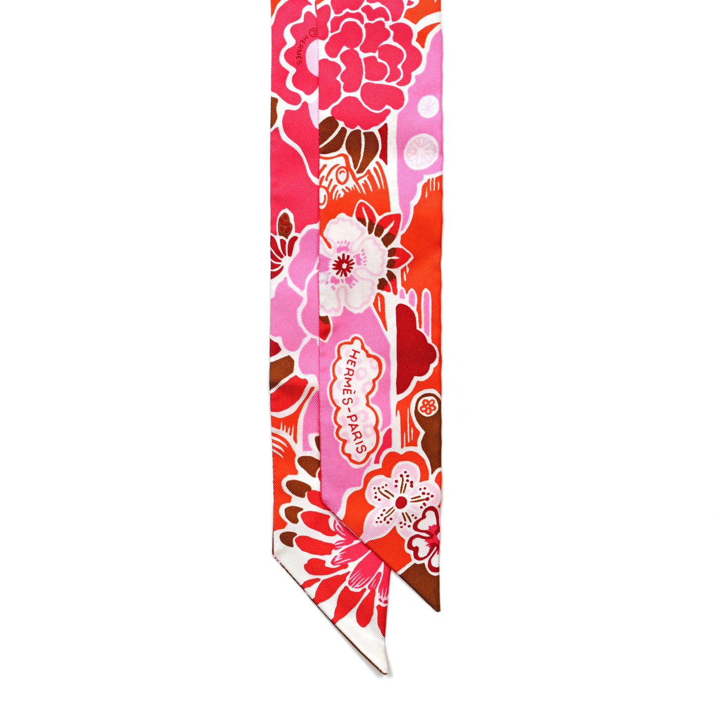 Silk Bingata Twilly Fuchsia Corail Brun