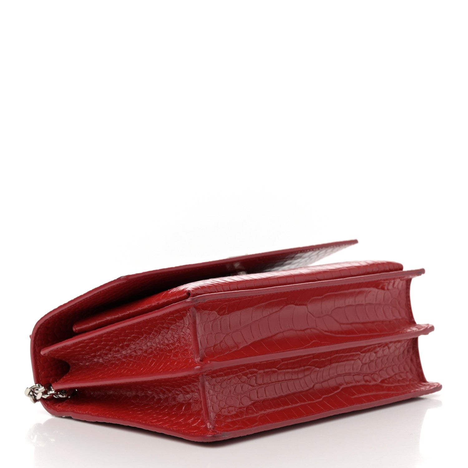 Saint Laurent Calfskin Crocodile Embossed Medium Monogram Sunset Rouge Eros 4 of 10