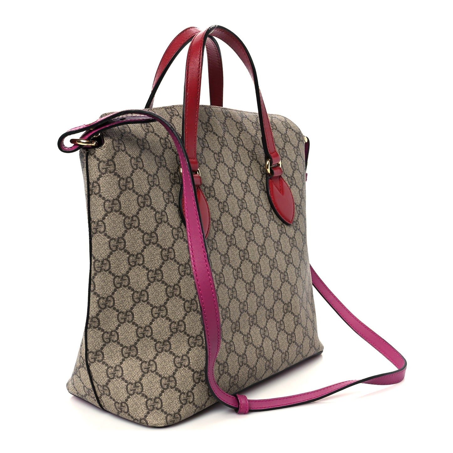 GG Supreme Monogram Linea A Foldover Tote Beige Hibiscus Red New Rosette