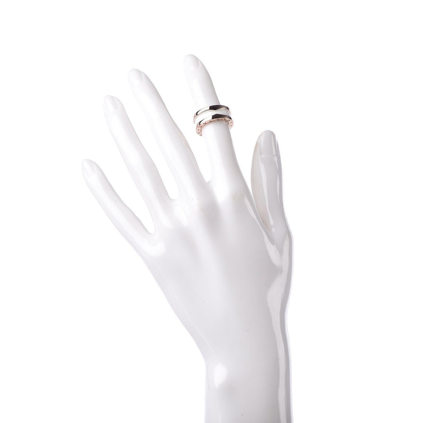18K Rose Gold White Ceramic B.Zero1 Two-Band Ring 47 4