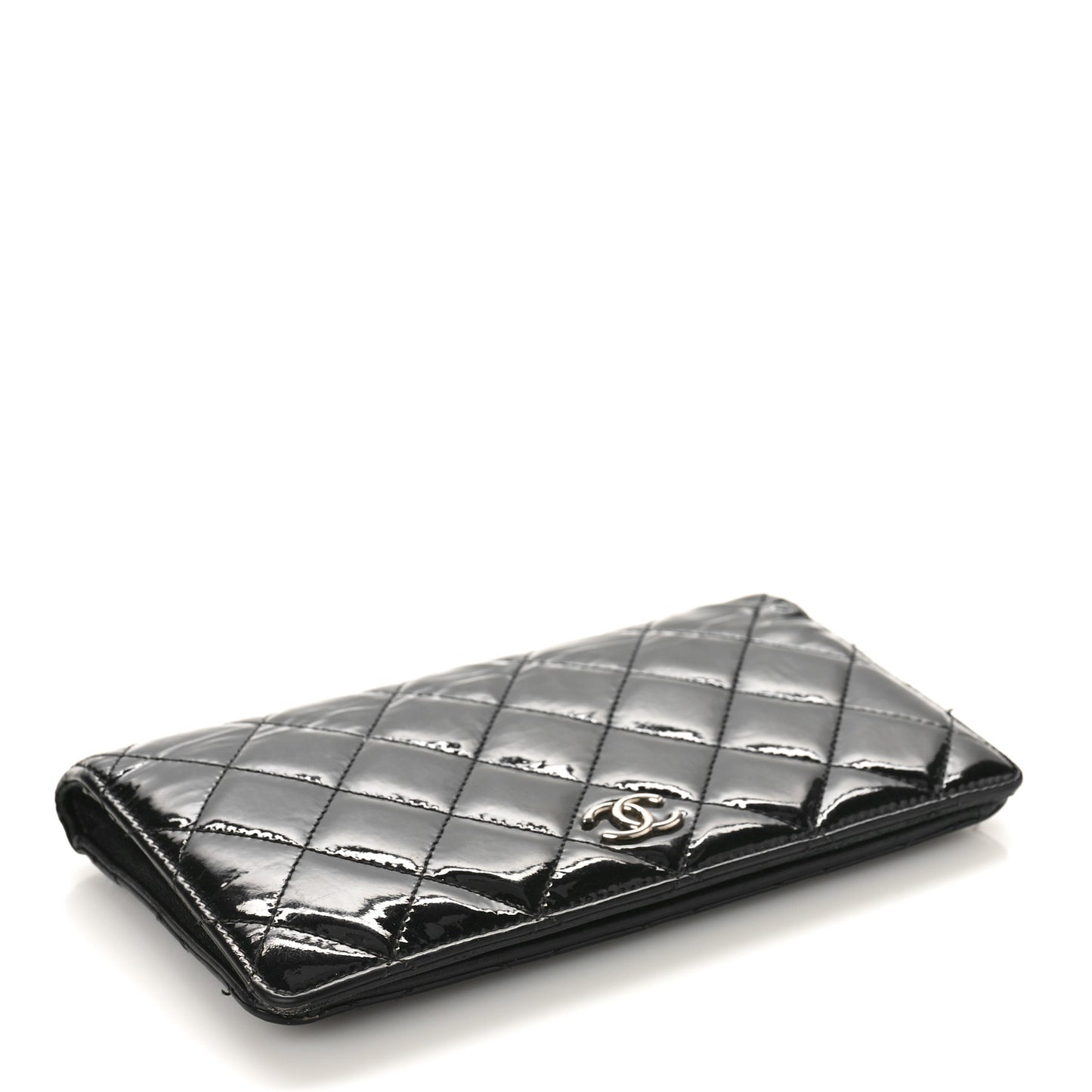 Patent Calfskin Quilted Yen Wallet Black