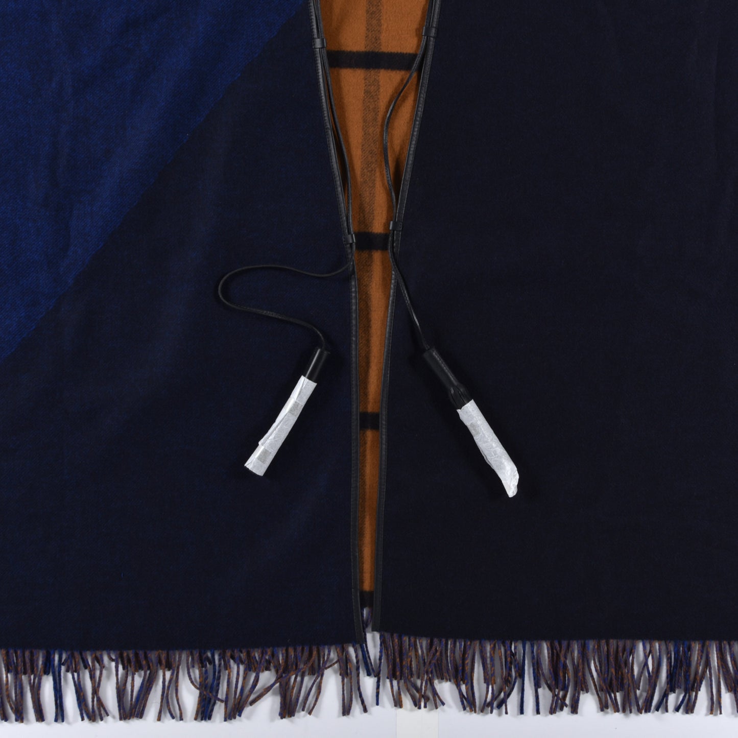 Wool Calfskin Reversible Highlands Poncho Navy Royal Fauve
