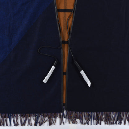Hermes Wool Calfskin Reversible Highlands Poncho Navy Royal Fauve 3 of 7