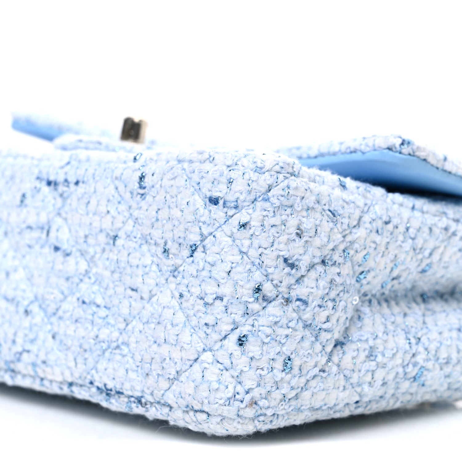 Chanel Tweed Quilted Mini Rectangular Flap Blue White Silver 10 of 11