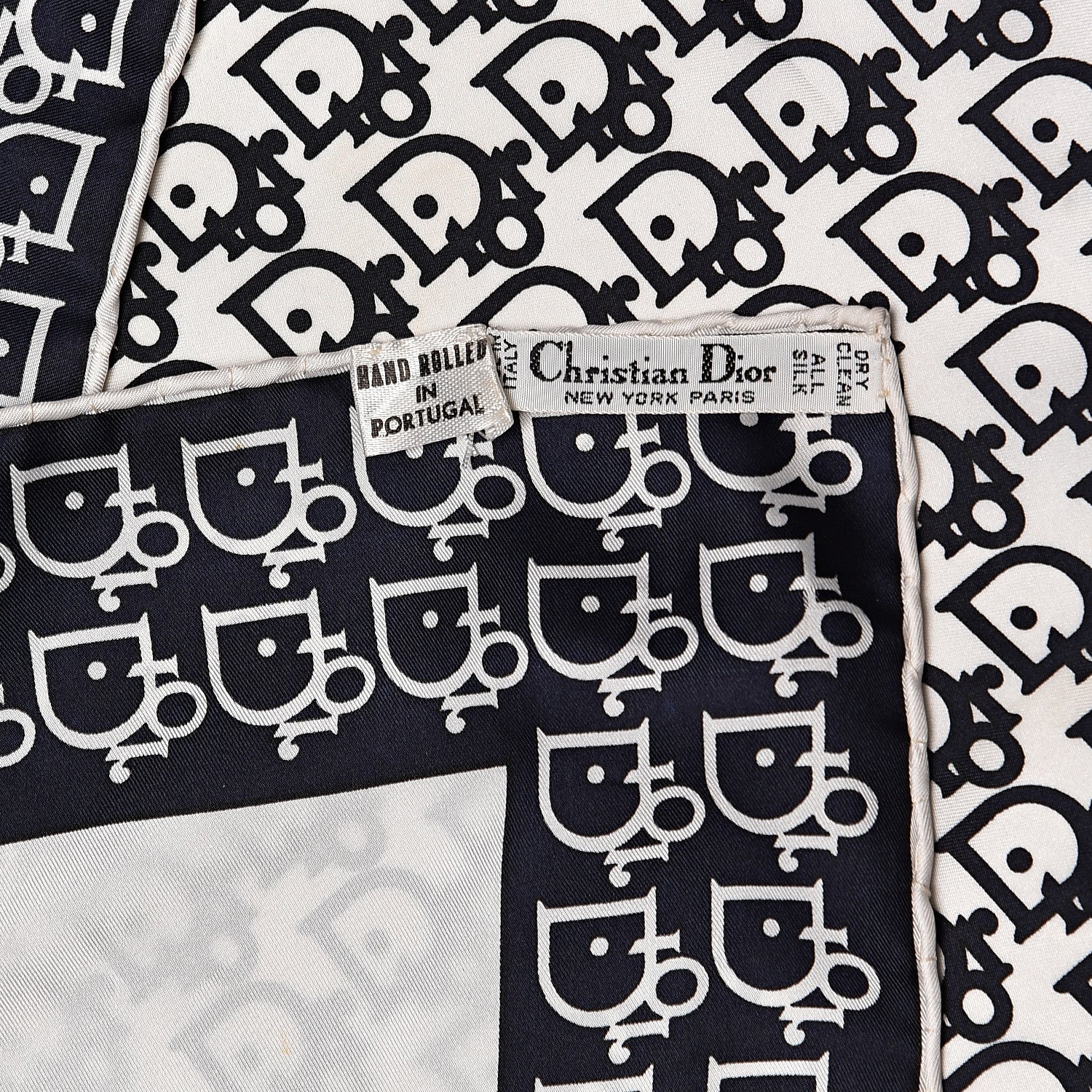 Christian Dior Silk Monogram Scarf Navy White 5 of 5