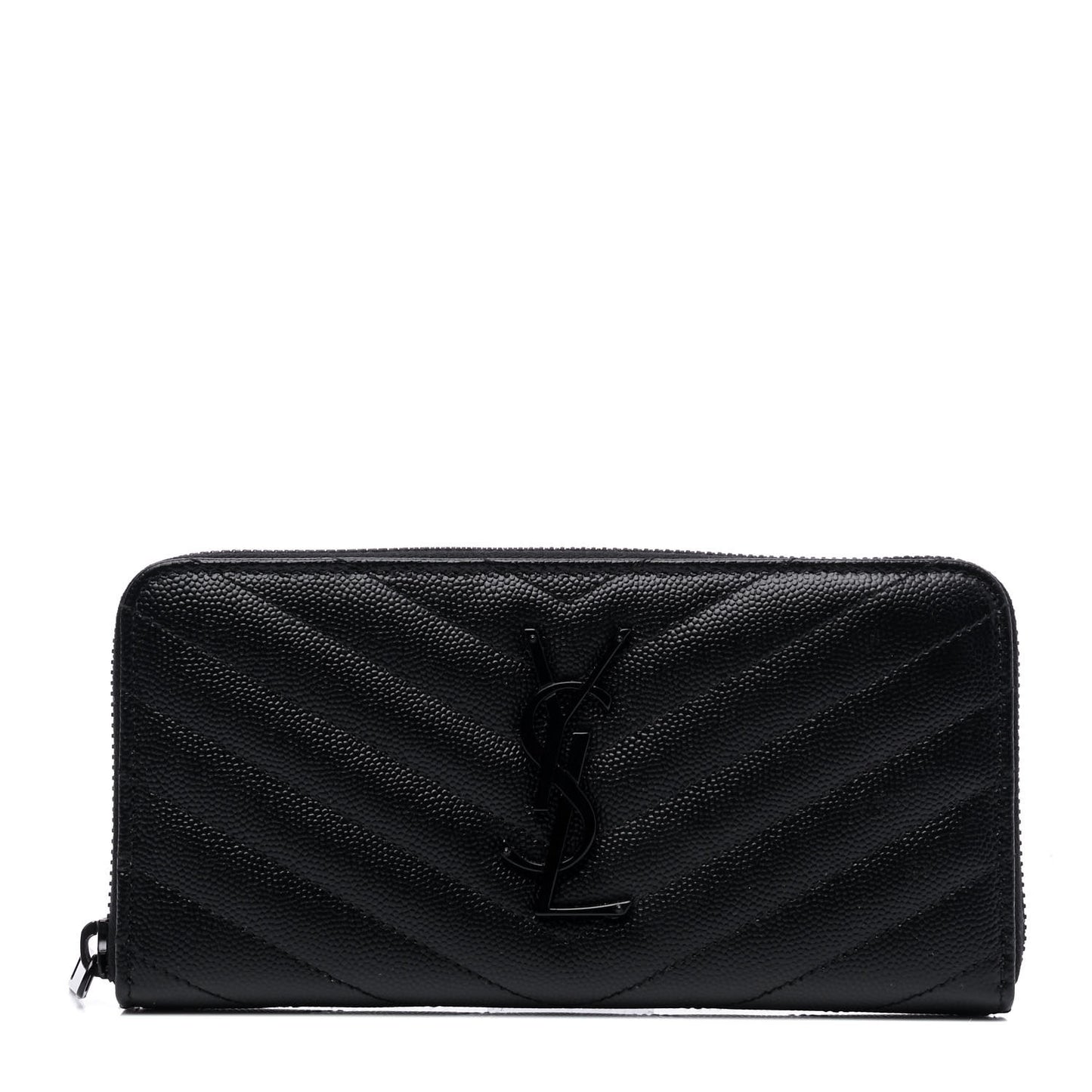 Grain De Poudre Matelasse Chevron Monogram Monochrome Zip Around Wallet Black