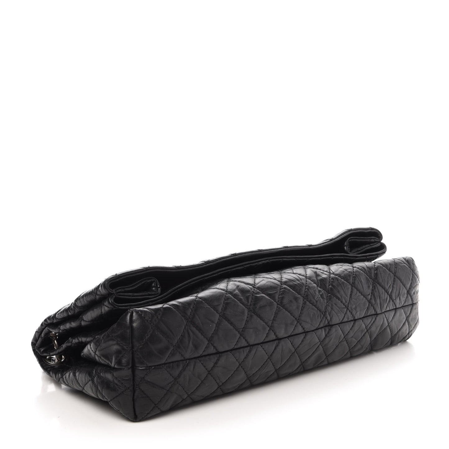 Aged Calfskin Quilted Coco Rider Fold Over Flap Black