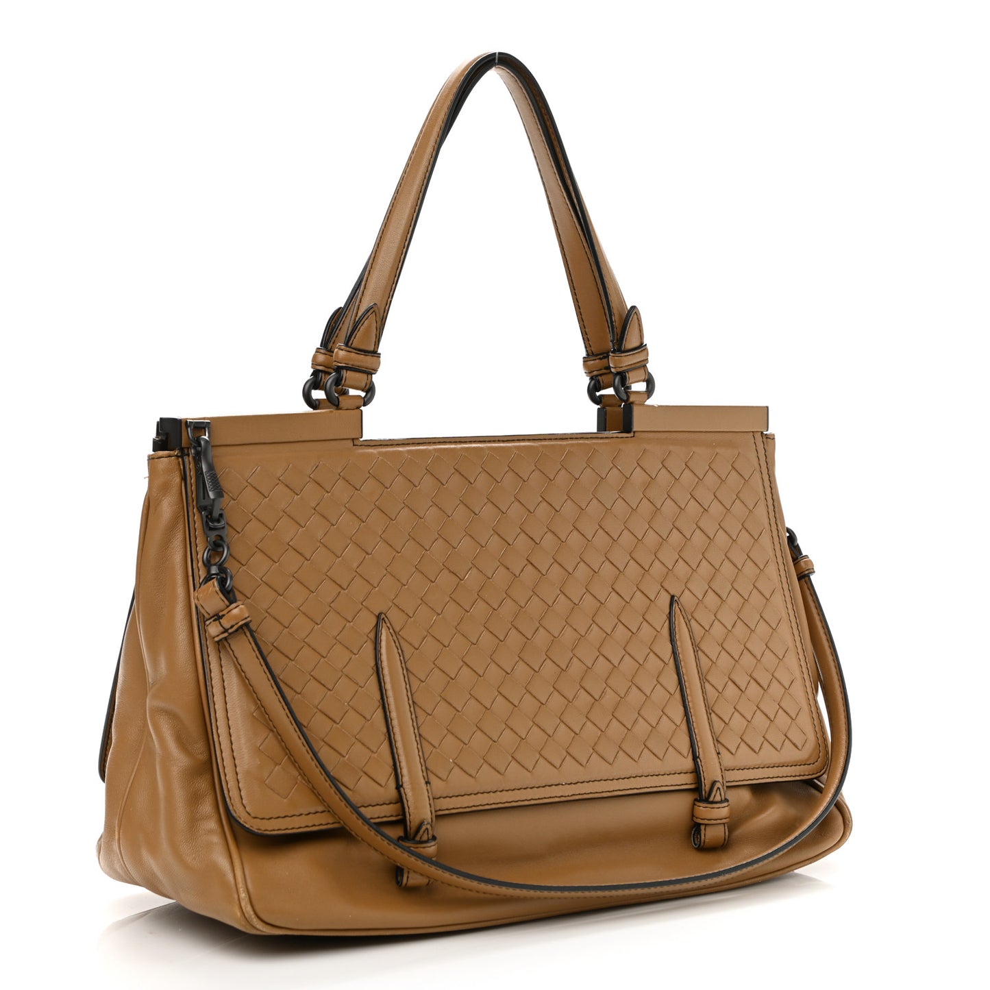 Nappa Intrecciato Top Handle Tote Camel
