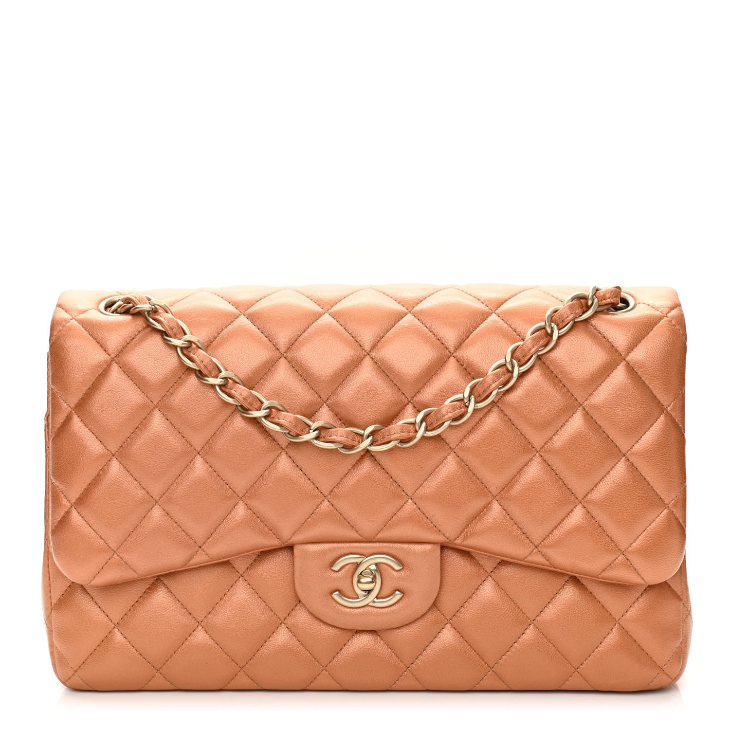 Chanel Metallic Lambskin Quilted Jumbo Double Flap Copper 1 of 15