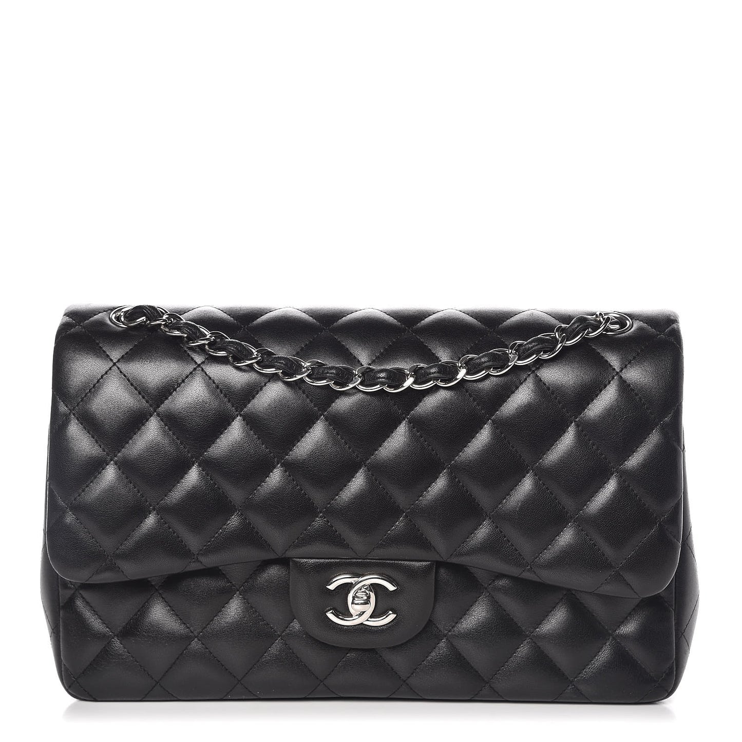 Lambskin Quilted Jumbo Double Flap Black