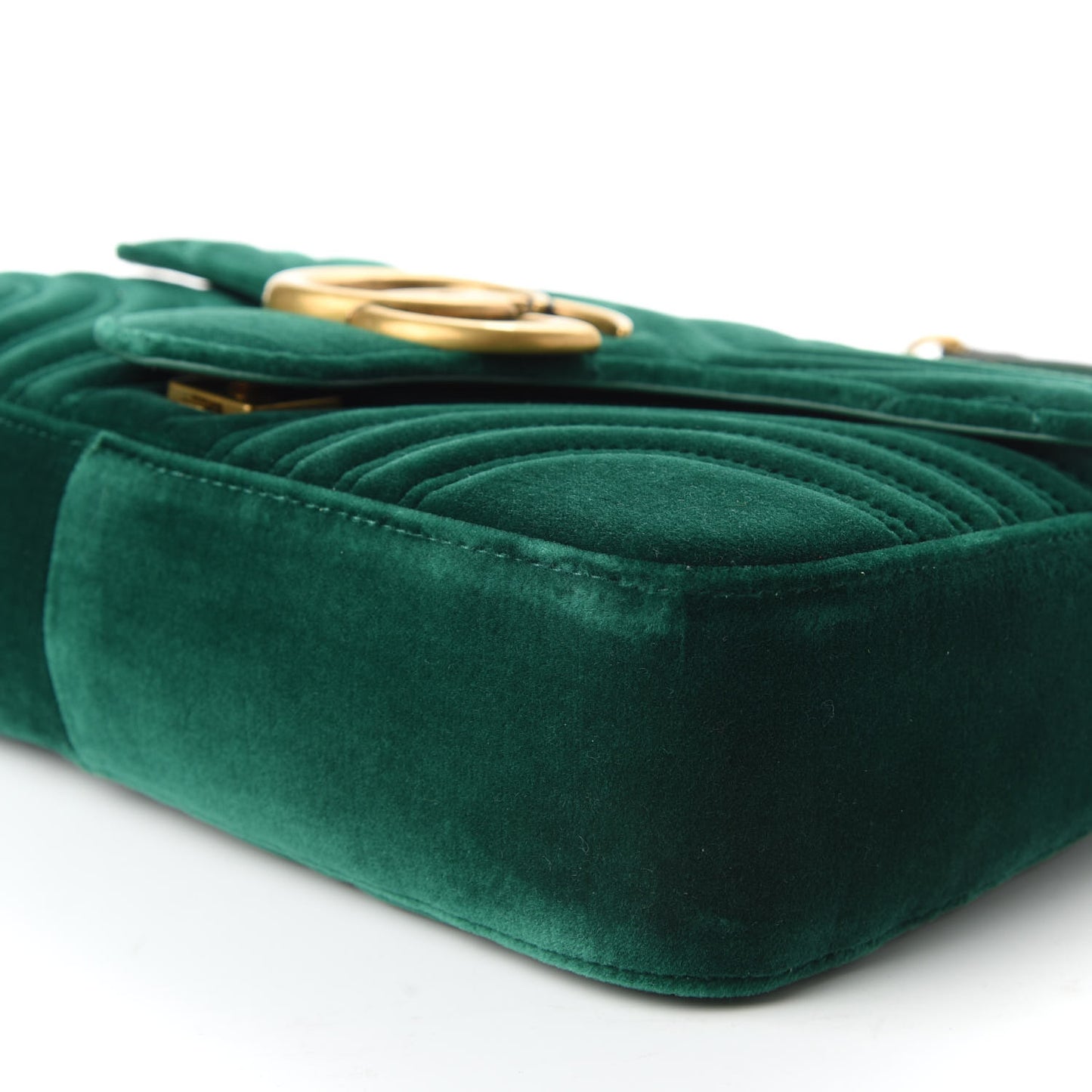 Velvet Matelasse Medium GG Marmont Shoulder Bag Emerald