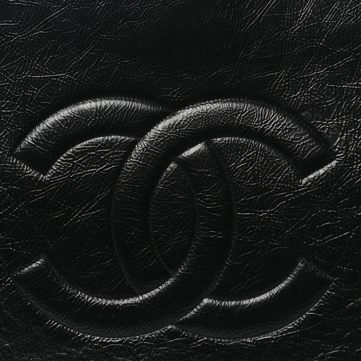 Shiny Aged Calfskin Shopping Bag Black