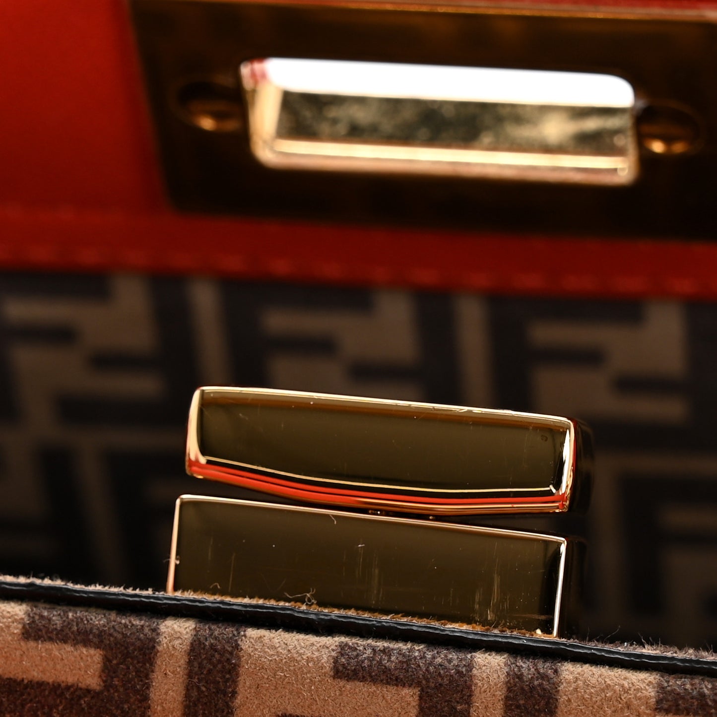 Vitello Seta Suede FF Mini Peekaboo Iconic Satchel Tulipano Miele Moro