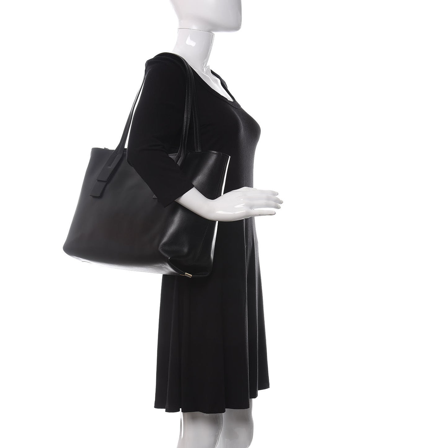 Shiny Calfskin Suede Medium C Zipped Tote Black
