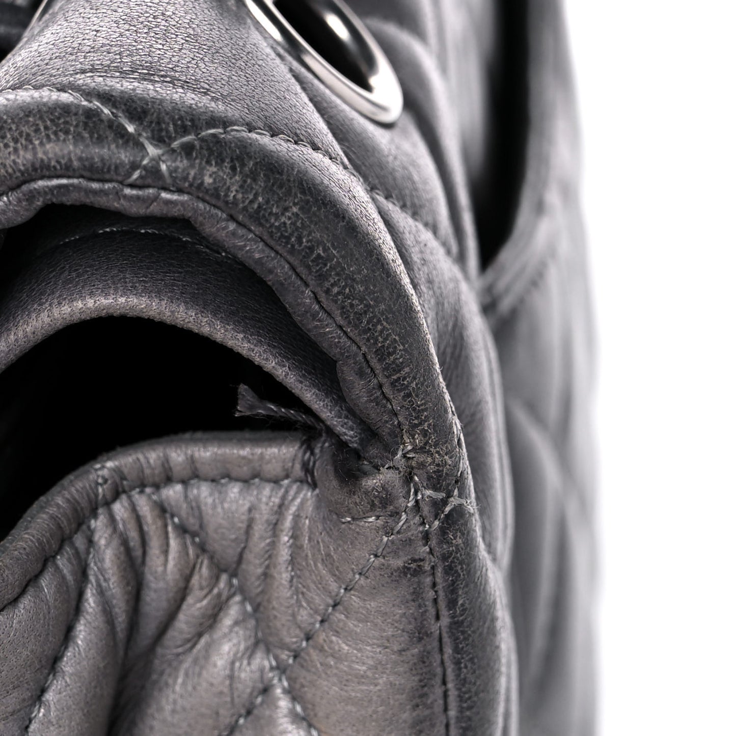 Lambskin Quilted Medium Double Flap Dark Grey