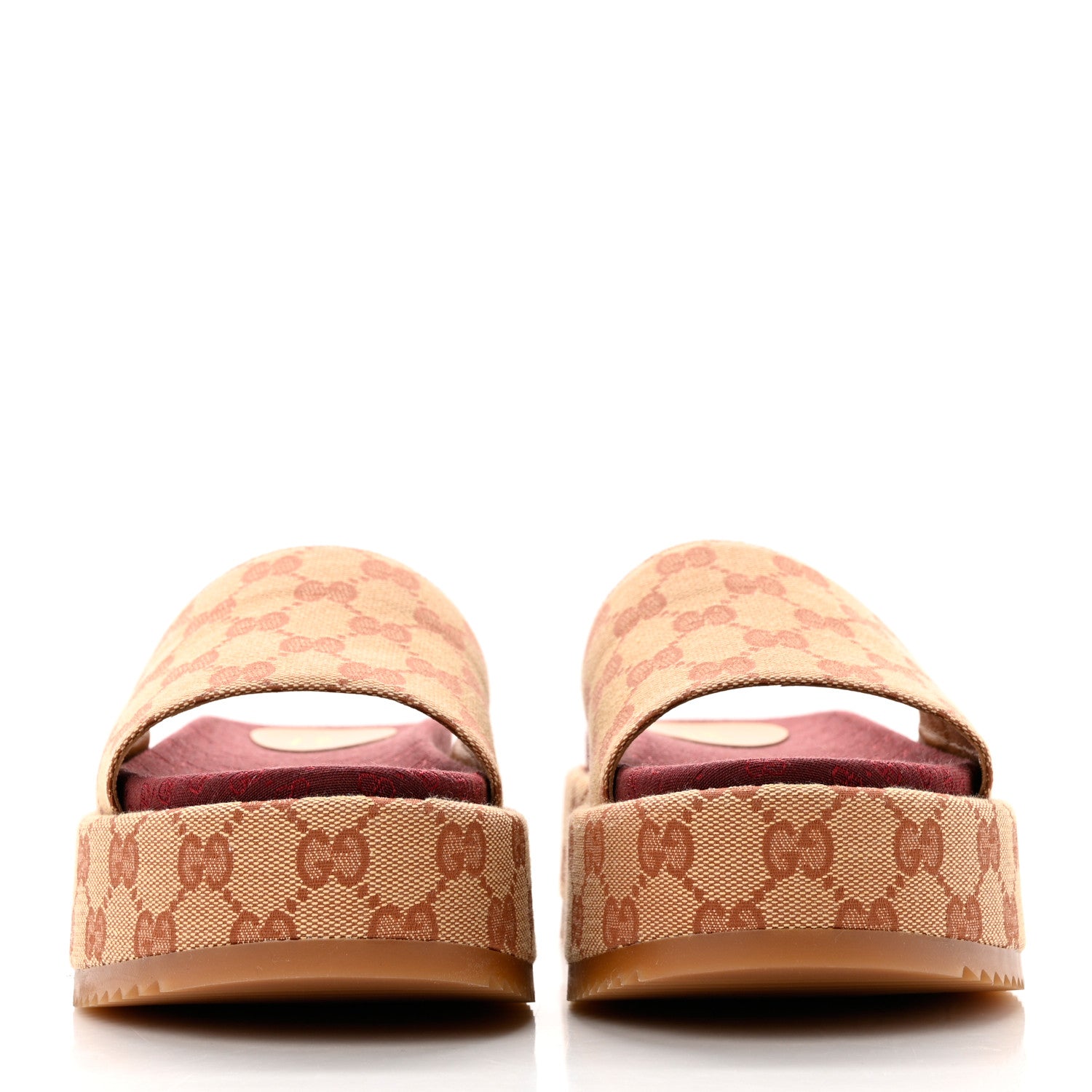 Gucci Canvas GG Monogram Angelina Platform Slide Sandals 38 Beige Ruggine 2 of 8