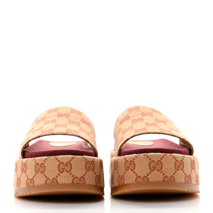 Gucci Canvas GG Monogram Angelina Platform Slide Sandals 38 Beige Ruggine 2 of 8