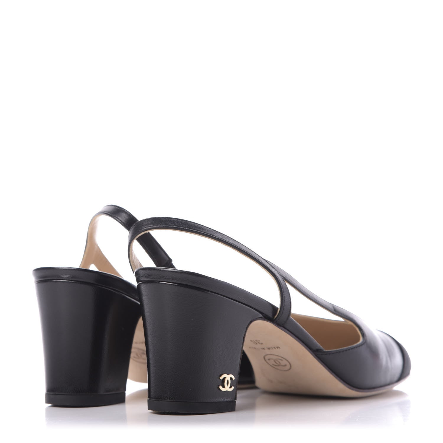 Chanel Goatskin Grosgrain Cap Toe CC Slingback Sandals 36 Black 4 of 11