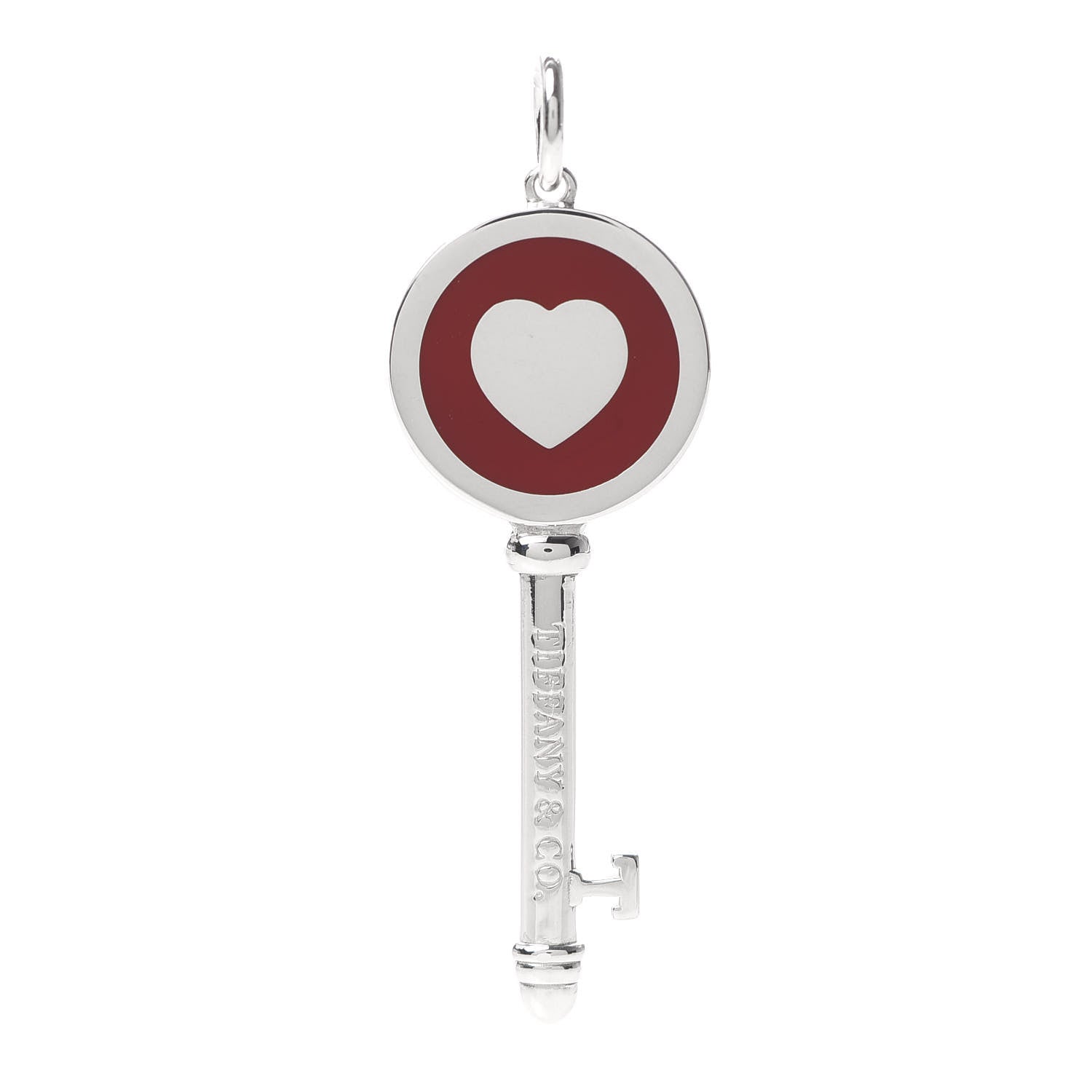 Tiffany Sterling Silver Enamel Heart Key Pendant Red 1 of 4