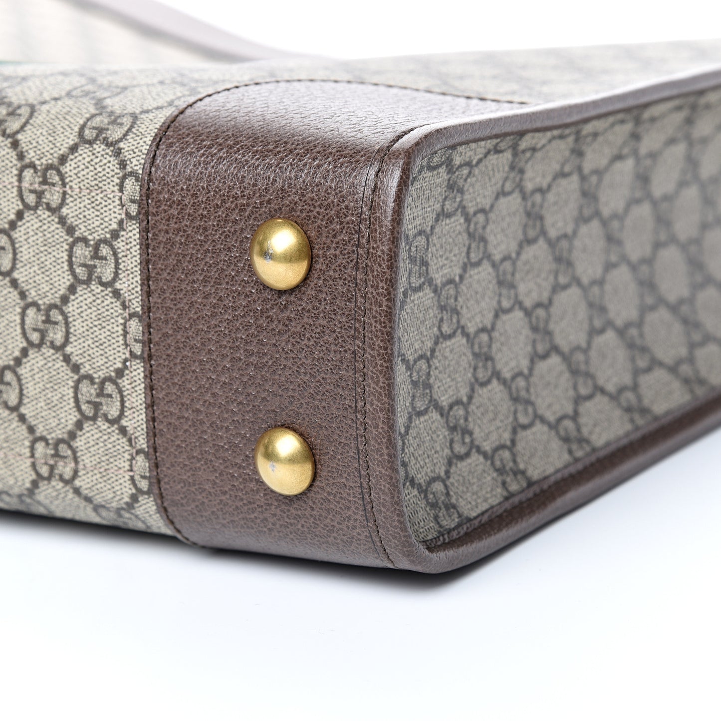 GG Supreme Monogram Textured Calfskin Web Medium Ophidia Slip Handle Tote Beige Ebony New Acero