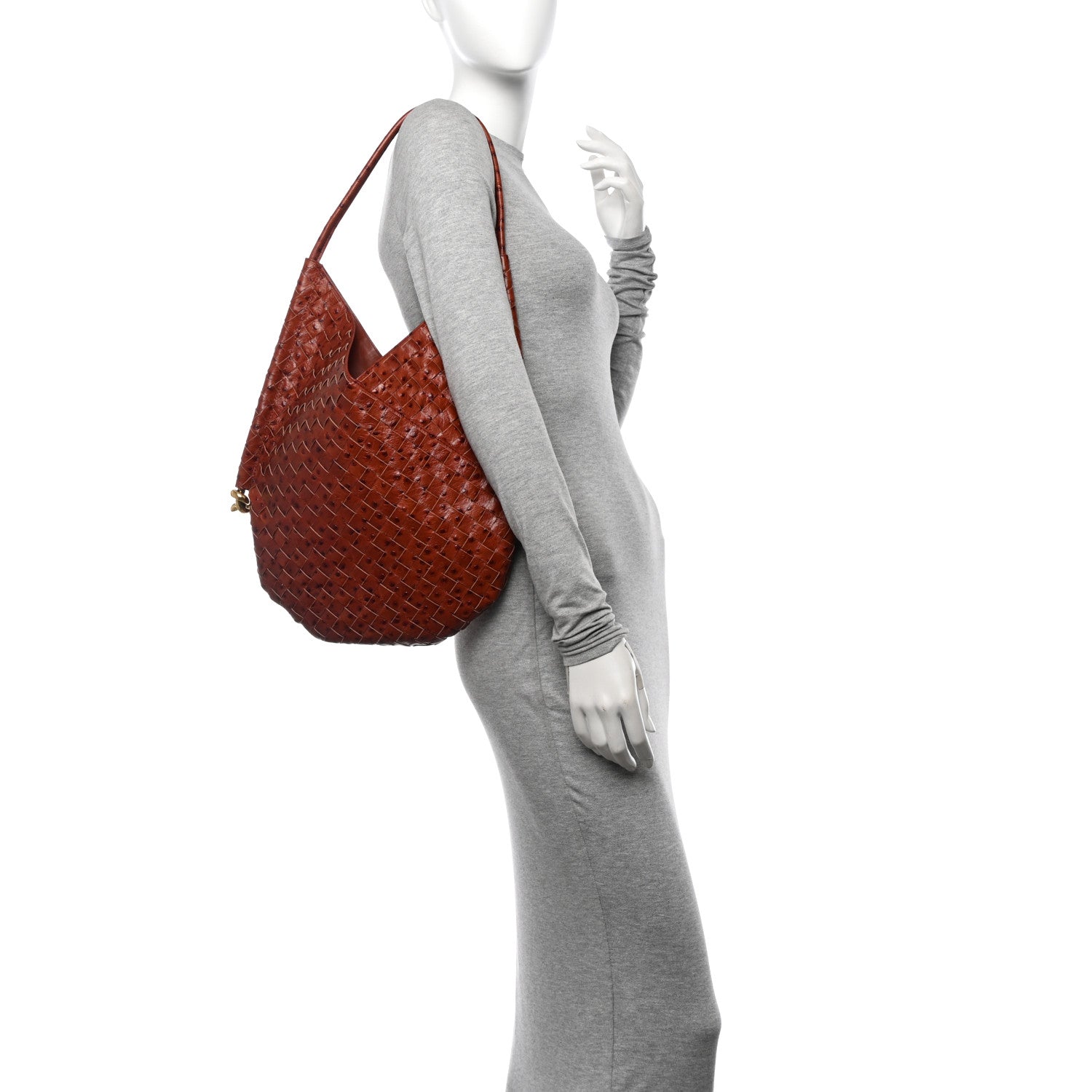 Bottega Veneta Nappa Ostrich Embossed Intrecciato Medium Solstice Hobo Burnt Orange Muse Brown 2 of 11