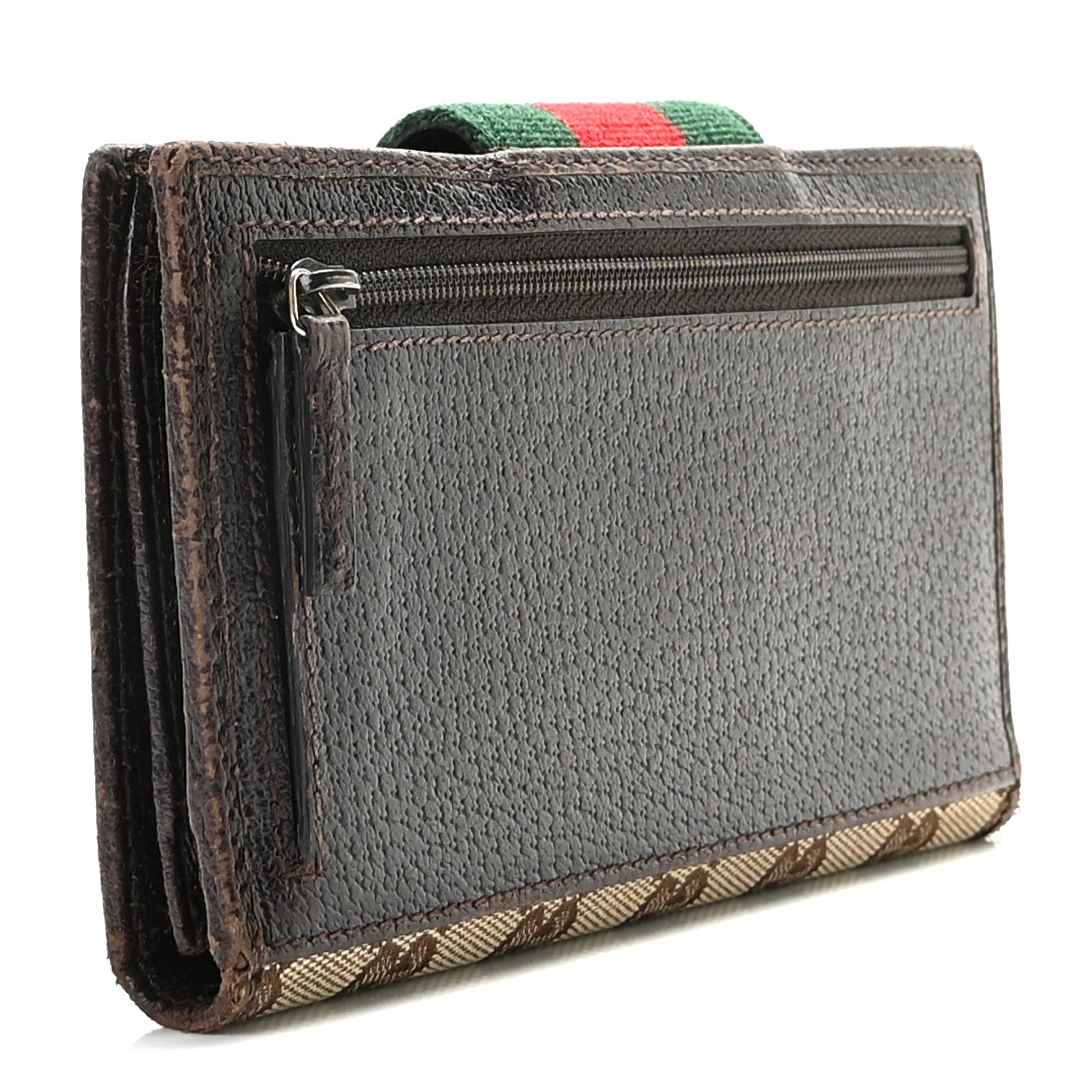 Gucci Monogram Calfskin Ladies Web Continental Wallet Beige Ebony Cocoa 6 of 11