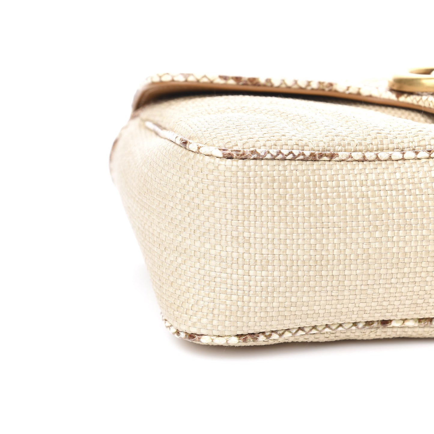 Raffia Elaphe Matelasse Small GG Marmont Shoulder Bag Natural Cream Brown
