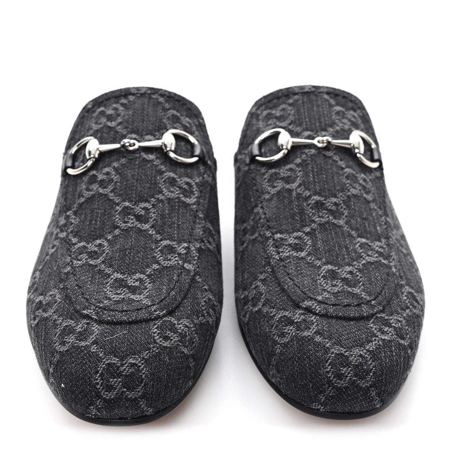 New Denim GG Malaga Kid Womens Princetown Slippers 37.5 Grey Black