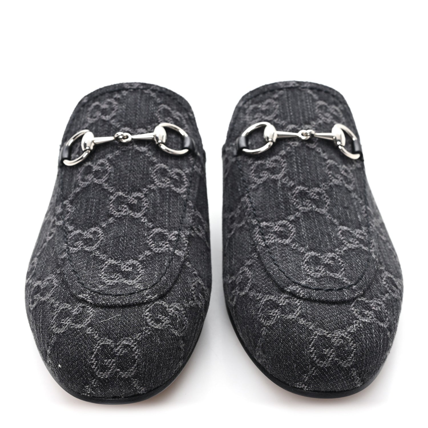 Gucci New Denim GG Malaga Kid Womens Princetown Slippers 37.5 Grey Black 3 of 10