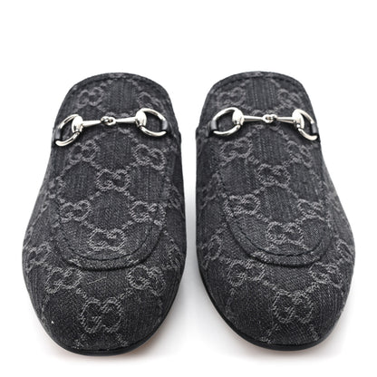 Gucci New Denim GG Malaga Kid Womens Princetown Slippers 37.5 Grey Black 3 of 10