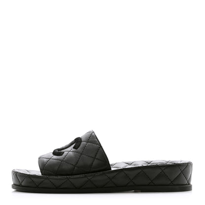 Chanel Lambskin Quilted CC Mules Sandals 37 Black 1 of 11