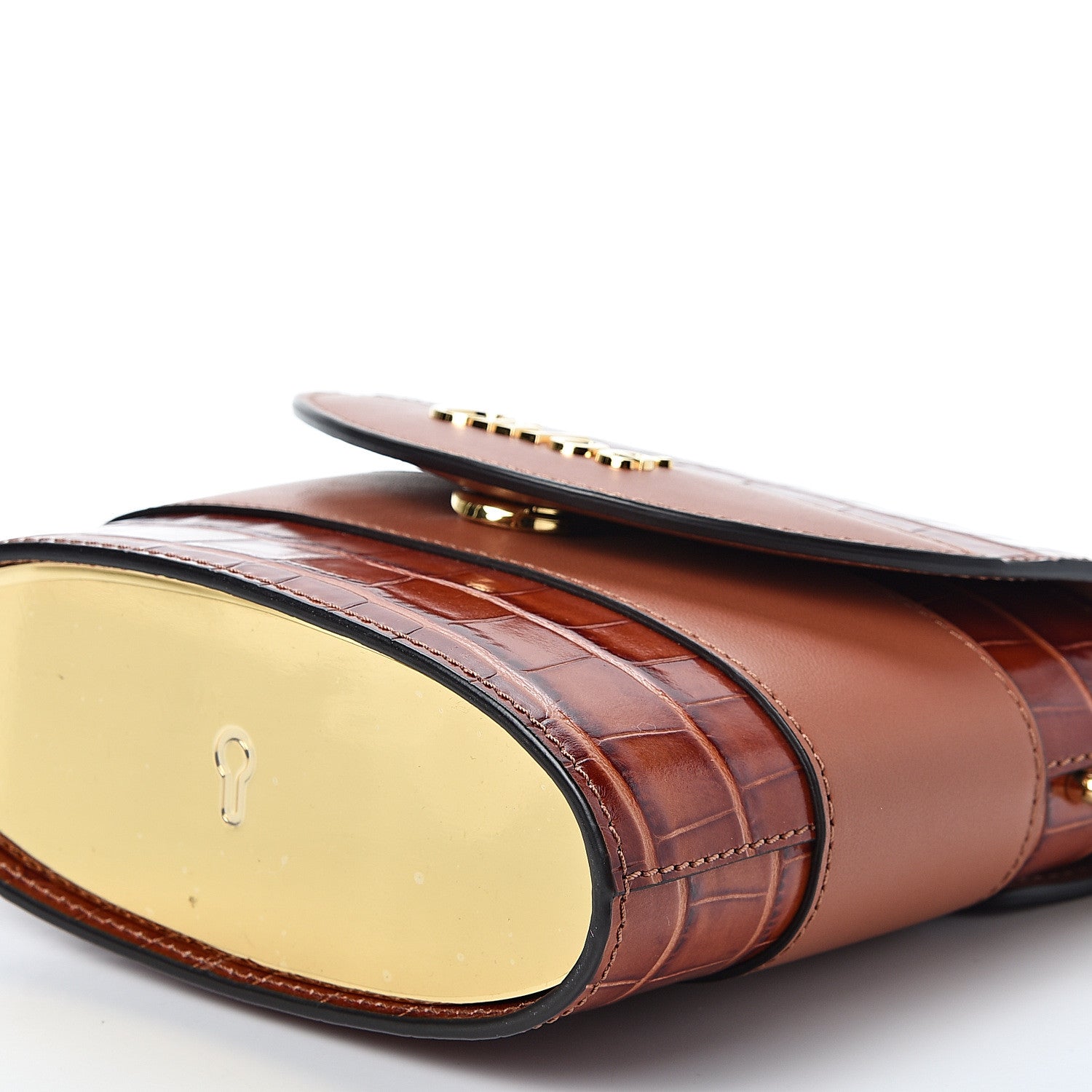 Chloe Calfskin Crocodile Embossed Small Aby Lock Chestnut Brown 9 of 9