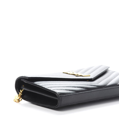 Saint Laurent Grain De Poudre Matelasse Chevron Monogram Chain Wallet Black 8 of 10