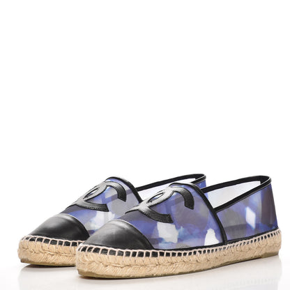Chanel Mesh Lambskin Check Print CC Espadrilles 42 Blue Black White 3 of 21