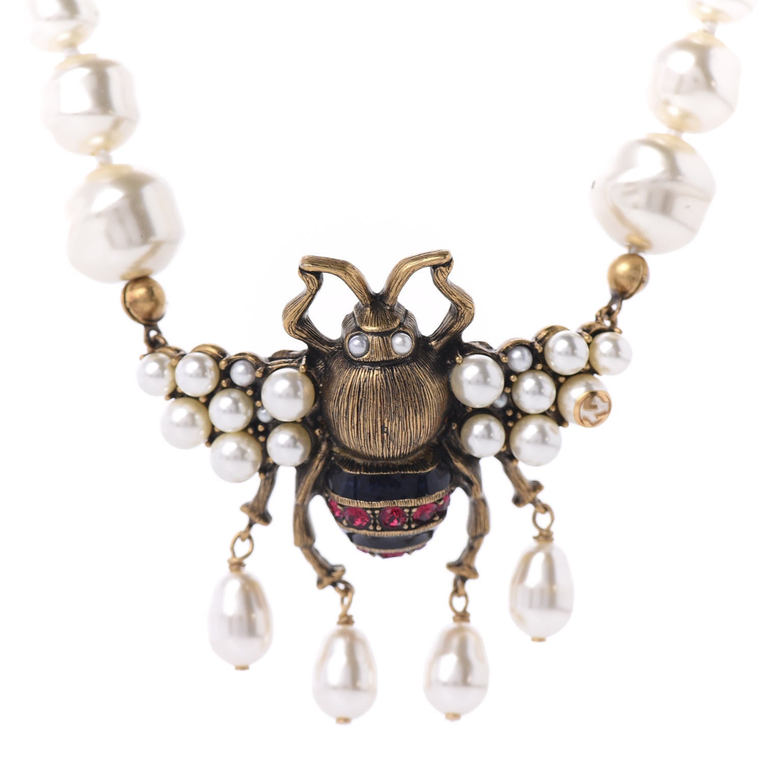 Gucci Crystal Pearl GG Sylvie Bee Necklace 4 of 8