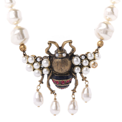 Gucci Crystal Pearl GG Sylvie Bee Necklace 4 of 8