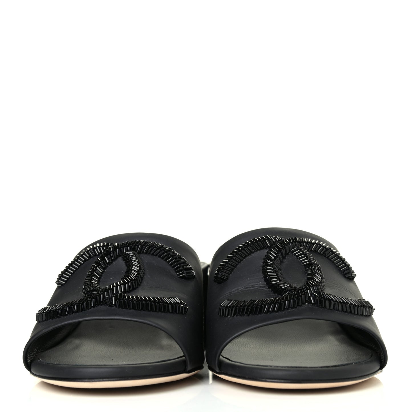 Lambskin Beaded CC Mule Sandals 36 Black