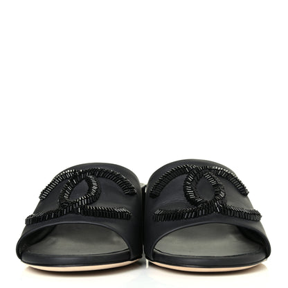 Chanel Lambskin Beaded CC Mule Sandals 36 Black 2 of 4