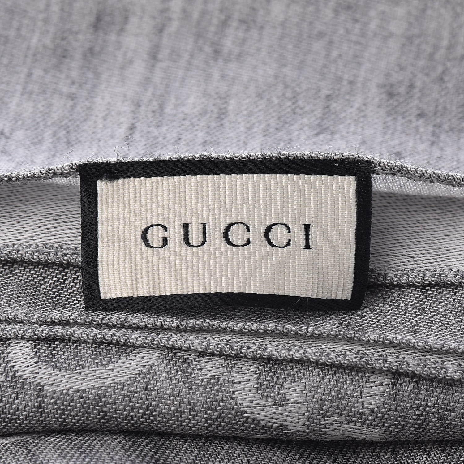 Gucci Wool Silk Monogram Fringe Scarf Grey 5 of 5