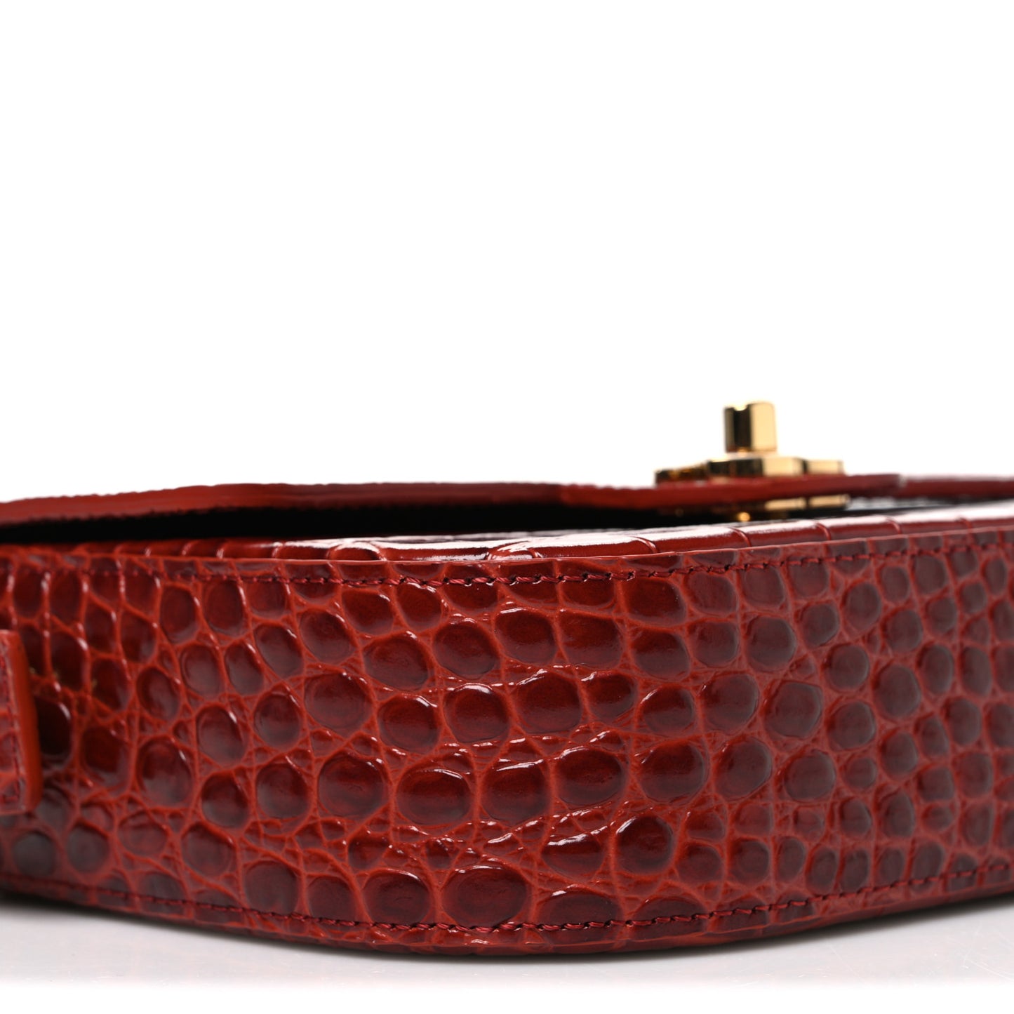 Calfskin Crocodile Embossed Turn Around Mini Top Handle Flap Burgundy