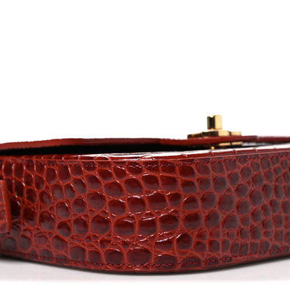 Chanel Calfskin Crocodile Embossed Turn Around Mini Top Handle Flap Burgundy 9 of 11