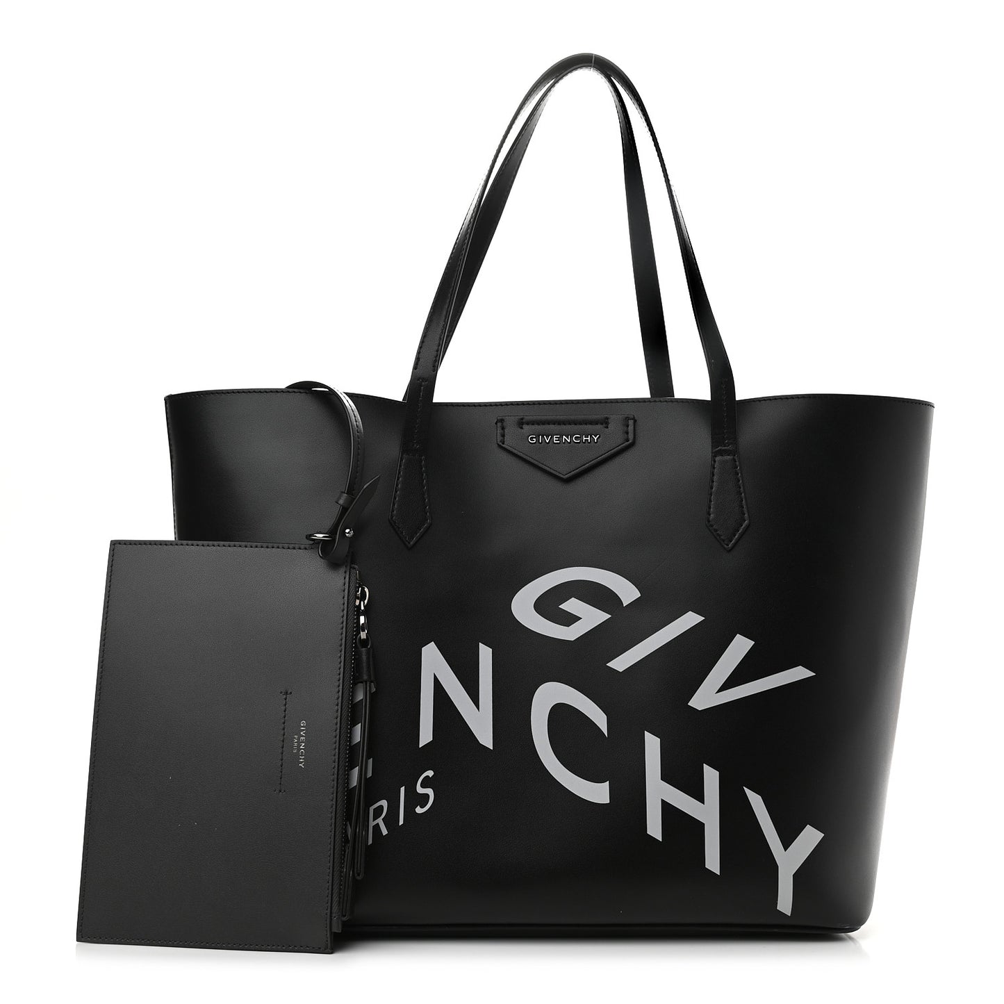 Smooth Calfskin Wing Logo Shopper Tote Black White